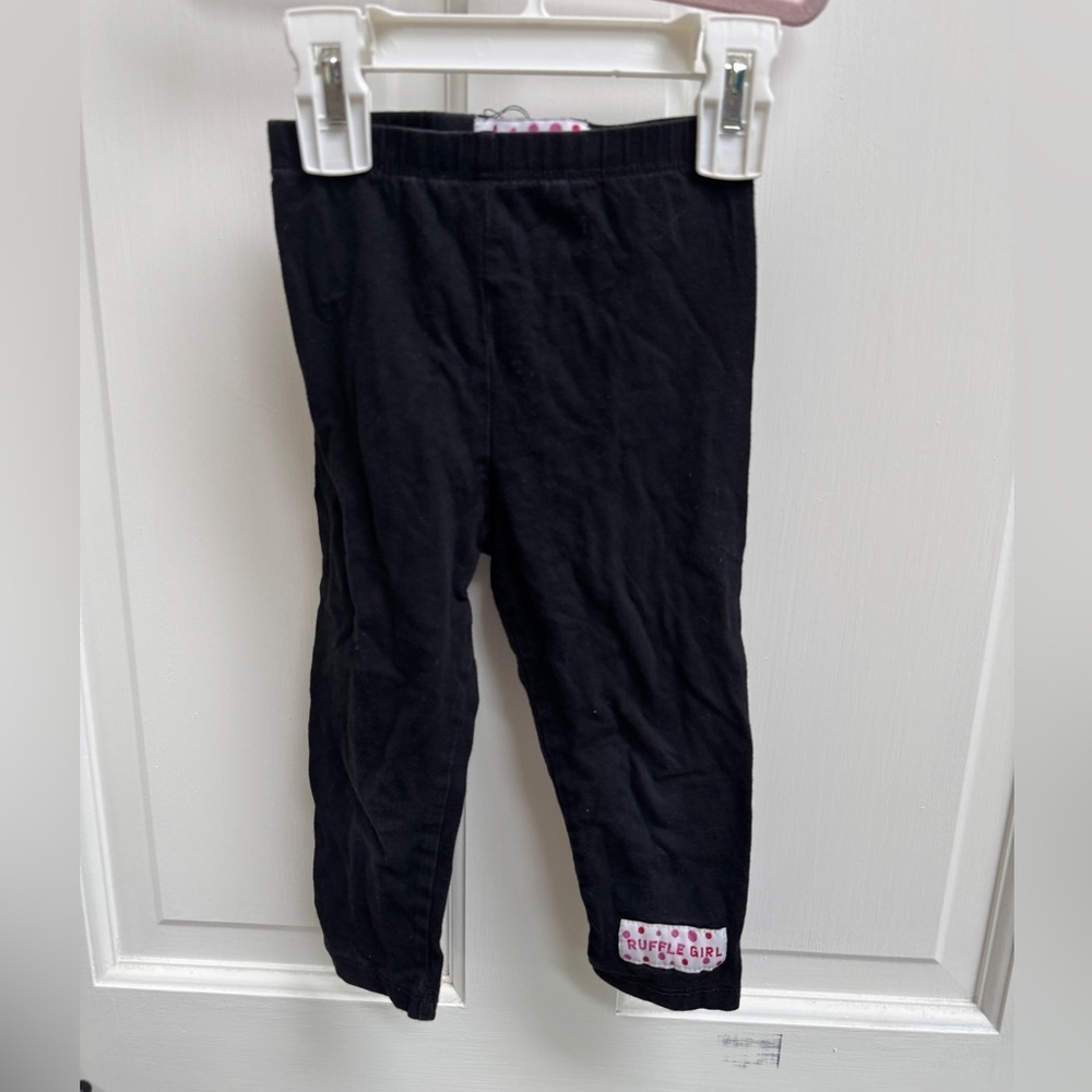 Ruffle Girl 3T Girls Black Stretchy Cropped Capri Leggings Pants